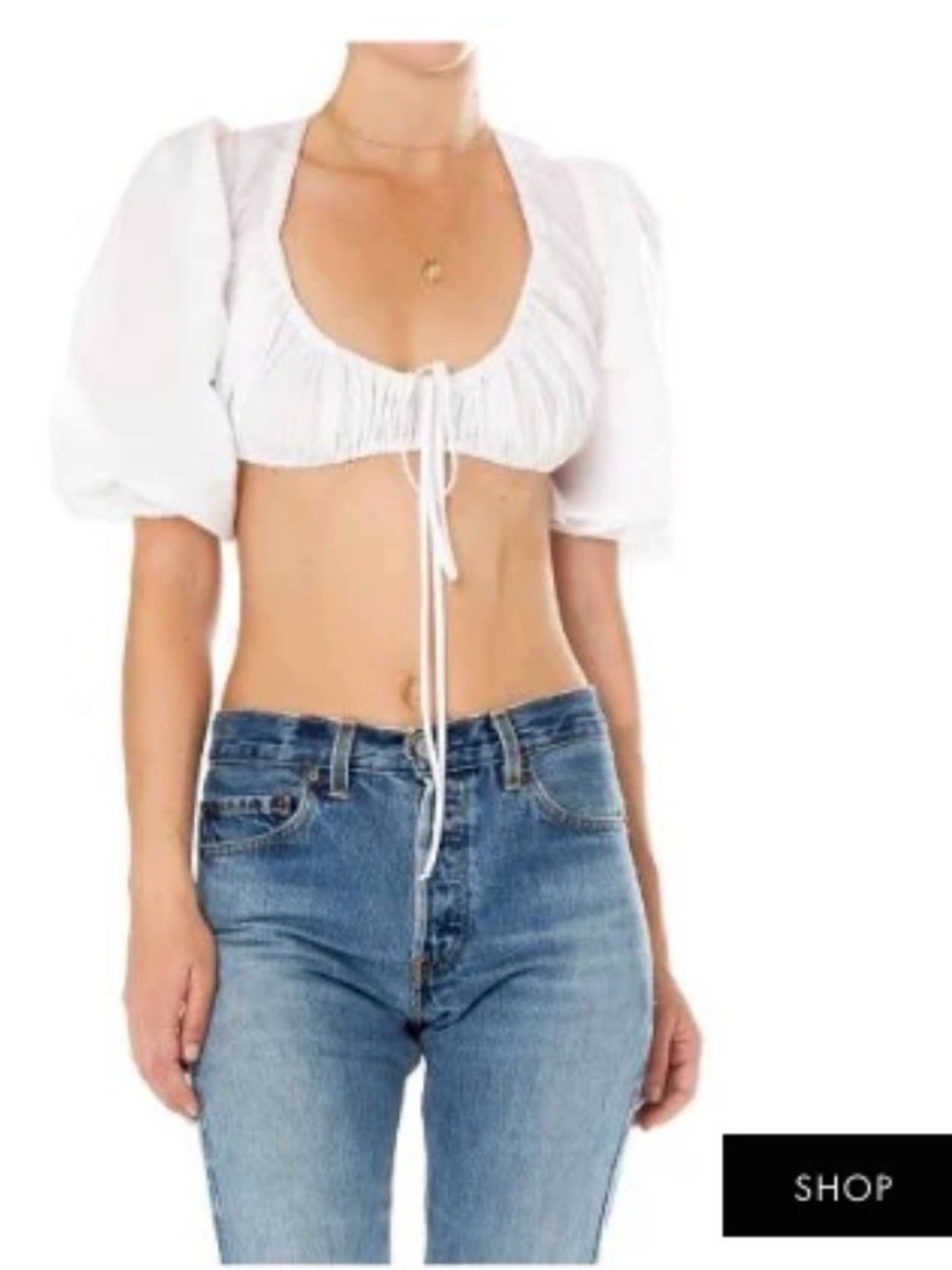 ARE YOU AM I Puff-Sleeve Tie-Front Mizu Crop Top